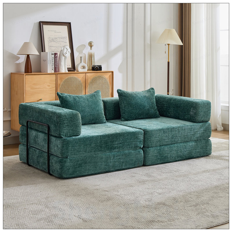 Canapé-lit convertible au sol avec structure de forme fixe, tissu chenille, idéal pour le salon et la chambre à coucher, design multifonctionnel et peu encombrant