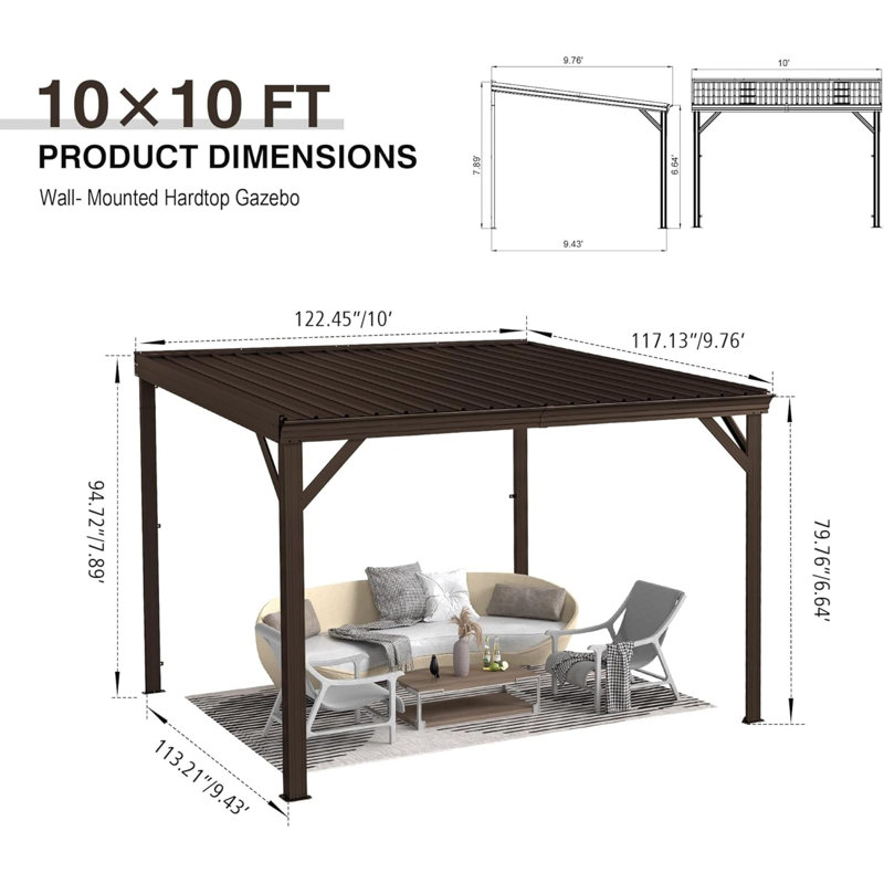 Auvent en métal durable avec toit en acier galvanisé, conception inclinée moderne pour la terrasse et la cour