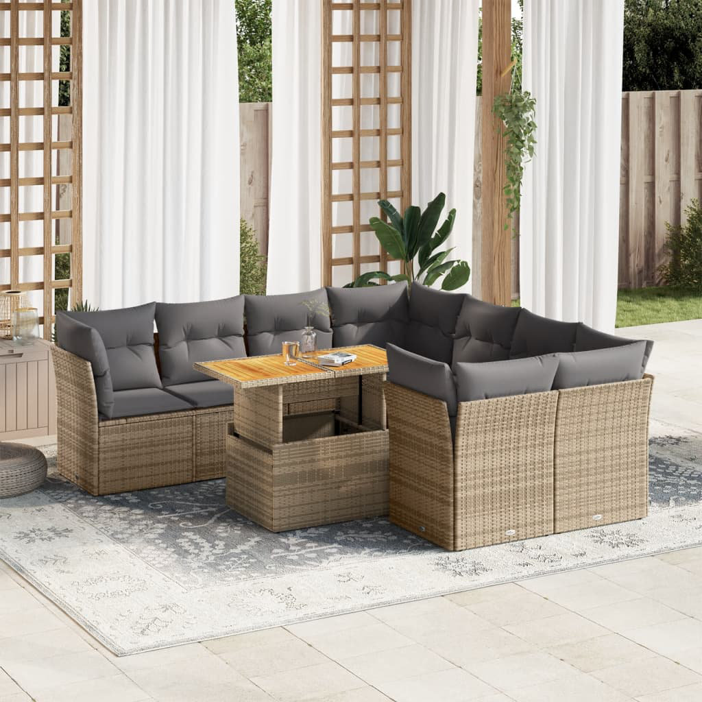 Vidaxl 9-Tlg. Garten-Sofagarnitur Mit Kissen Beige Poly Rattan