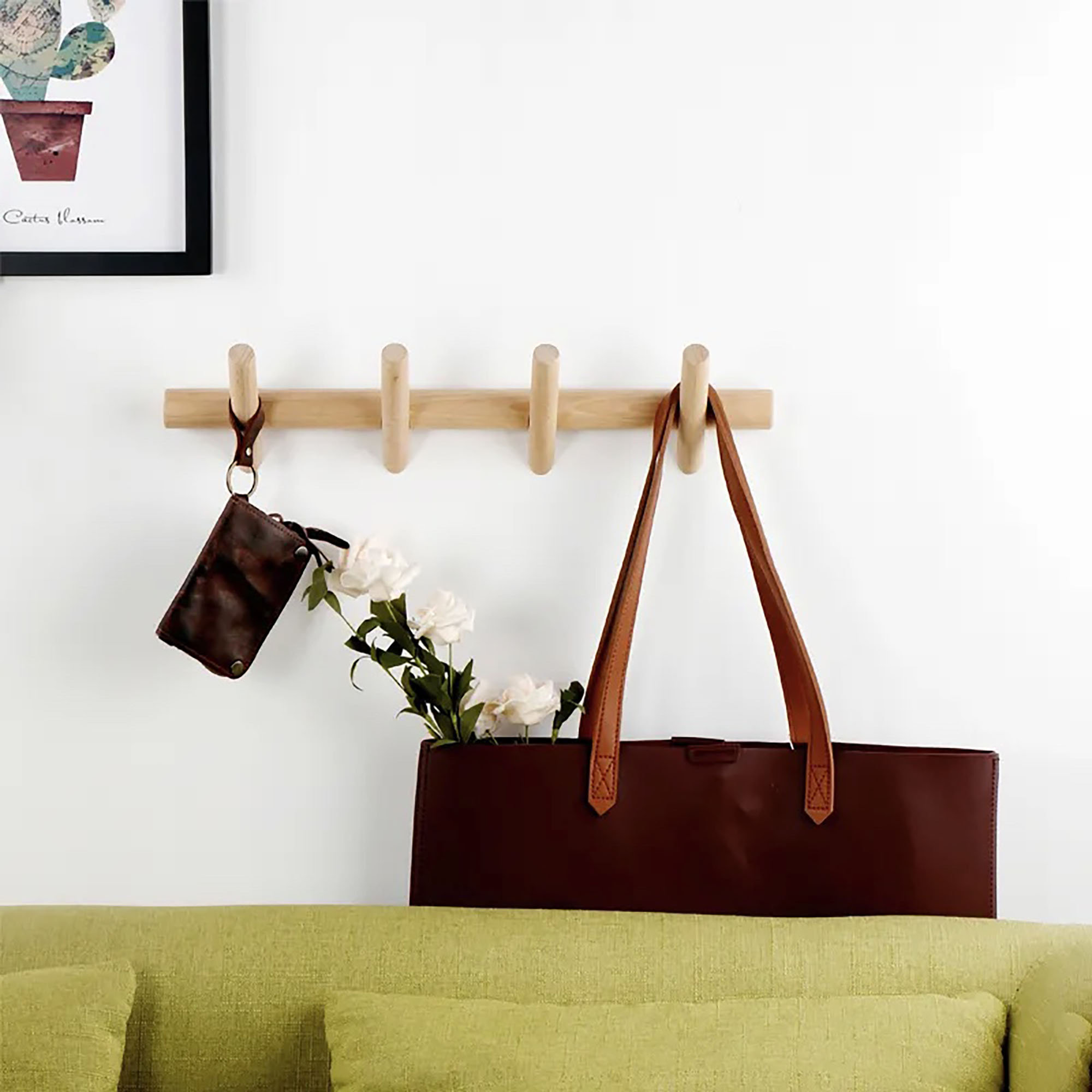 Millwood Pines Aaban Solid Wood 4 Hook Wall Mounted Coat Rack