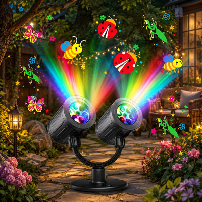 Double-Head Dynamic Wall Projector Lights with Timer, Waterproof for Garden Yard Home Window or Wall Decor