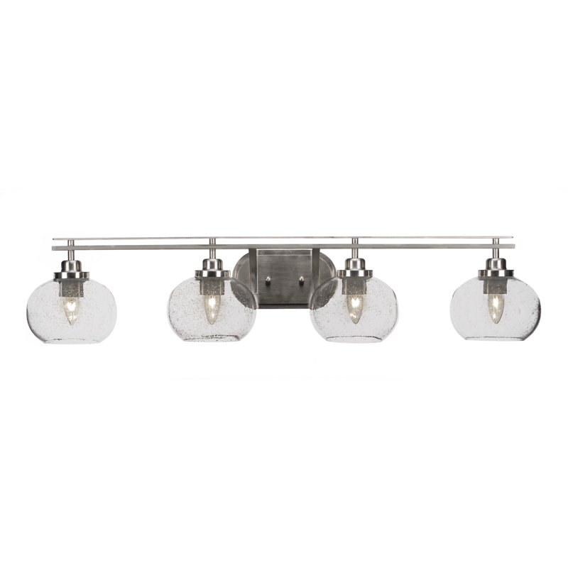 Barre d'éclairage de salle de bain 4 lumières Odyssey, Nickel brossé, Bulle transparente