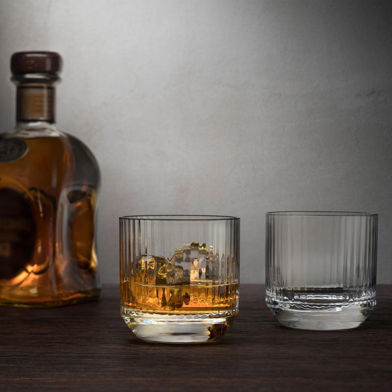 Clear Etched Crystal Whiskey Glass Set, 9.13 Oz, 4-Piece