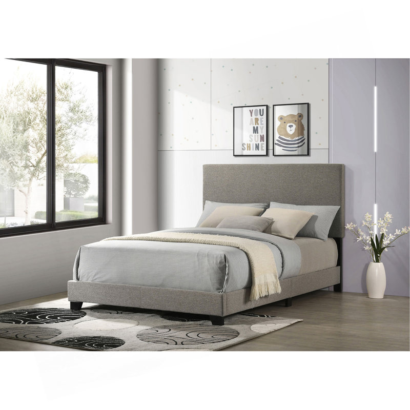 Lit tapissier double à panneau Efram Taupe