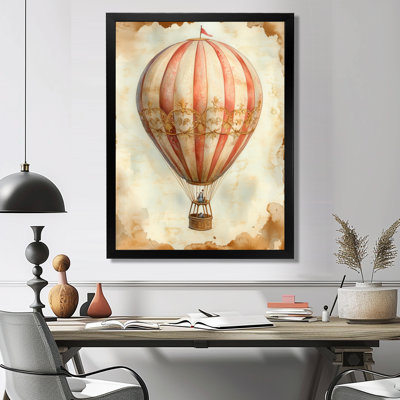 Ballon au-dessus des nuages ​​du matin II - Tableau encadré vintage sur le thème des transports