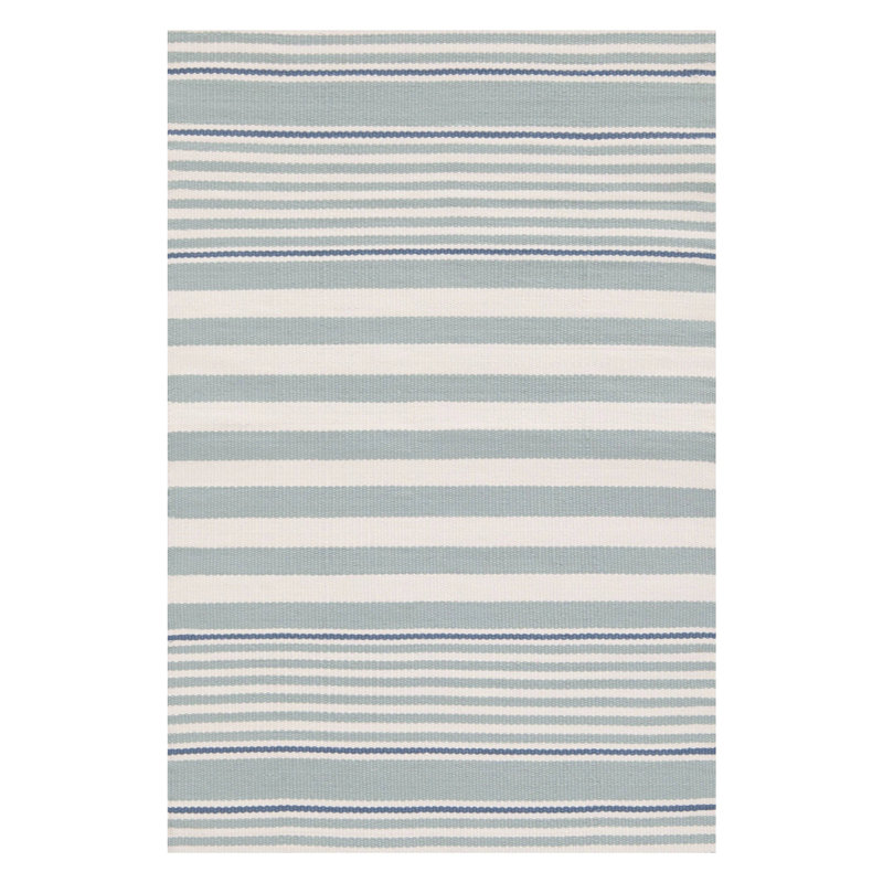Rugby Stripe Light Blue Handwoven Indoor/Outdoor Rug, Rectangle 6' x 9'