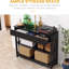 Console de couloir console noire avec tiroir extra large, 2 tablettes ouvertes et cadre en bois à lattes pour les tablettes de tiroir Modern Home Renovation, rangement élégant