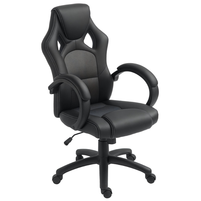 Inbox Zero Laniyah Adjustable Swiveling PC & Racing Game Chair, Black/Grey