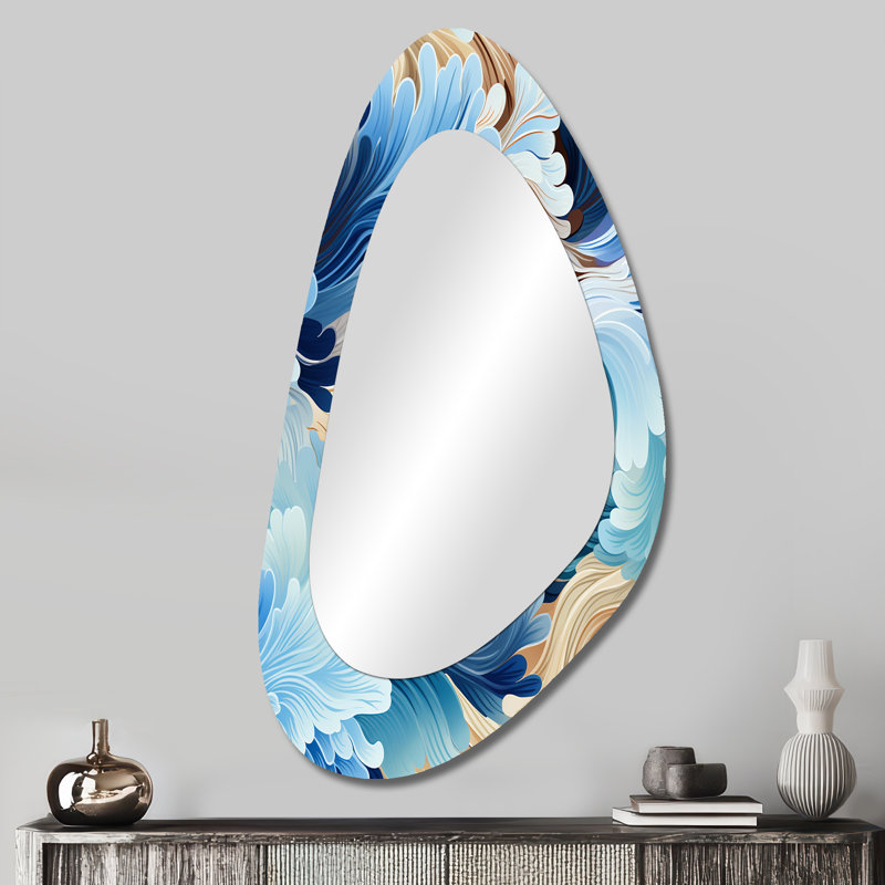 Essence abstraite bleue et blanche de Zen - décoration florale en métal - miroir mural traditionnel irrégulier