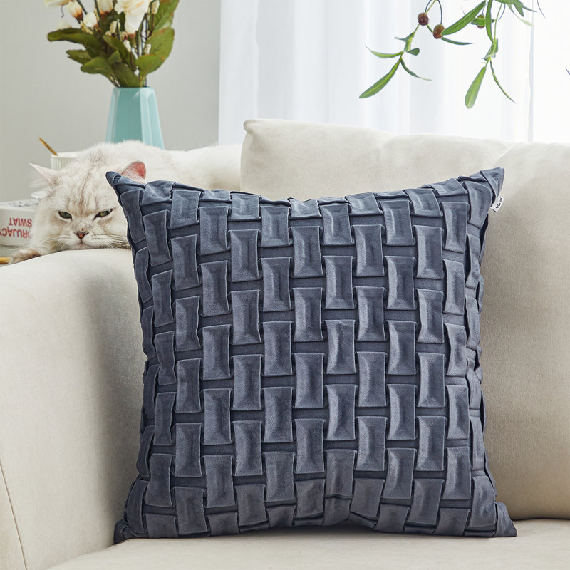 Velvet Geometric Throw Pillow, Dark Gray