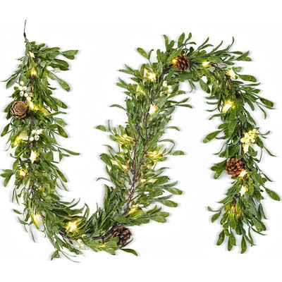 Guirlande lumineuse de Noël de 6 pi avec minuterie, guirlande en faux cèdre réaliste avec pomme de pin et baies, vignes de Noël pour foyer
