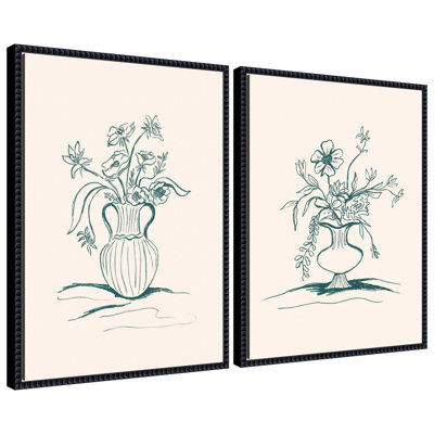 Beaded Garden Floral and Summer Stems Framed Canvas Wall Art Set by Kate Aurelia