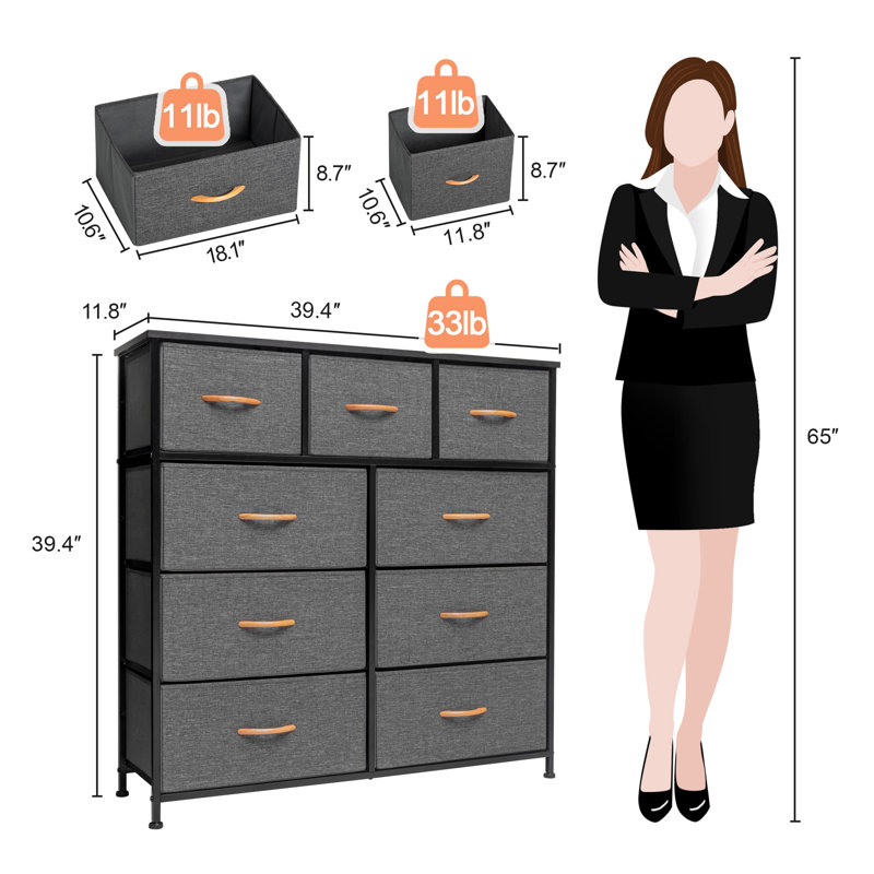 Annyka 39.4'' W 9 - Drawer Dresser, Gray, Gray