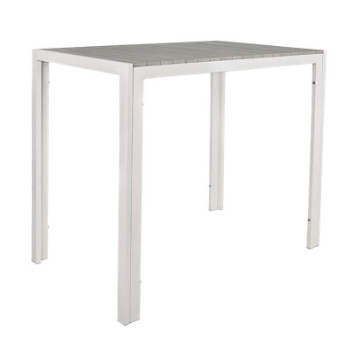 30"x48" Indoor/ Outdoor White Steel Bar-Height Table with Light Grey Imitation Teak Slat Top