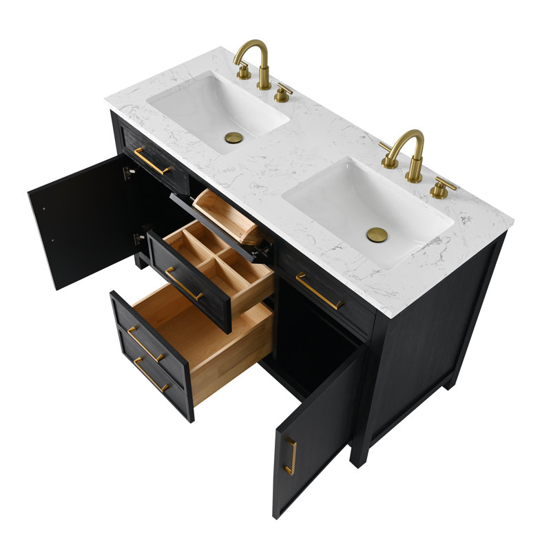 Reajean 54" Double Vanity, Ebony/Brushed Bronze