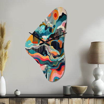 Blue Green Minimalism Explosion - Minimalism Asymmetrical Metal Wall Clock, Blue Unique Shape Clock Print