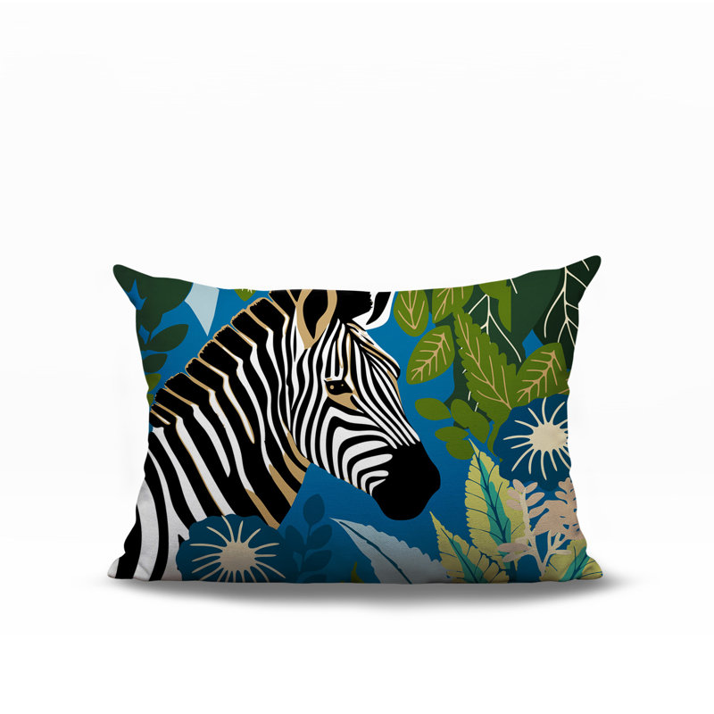 Oreiller rectangulaire réversible intérieur / extérieur Zyri Zebra, Turquoise, H 14 po x l 20 po