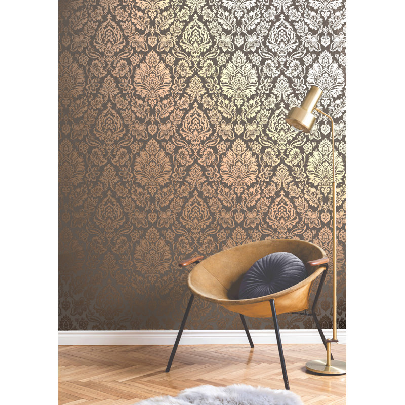 Ethan 10m x 53cm Semi-Gloss Wallpaper Roll, Black/Rose Gold