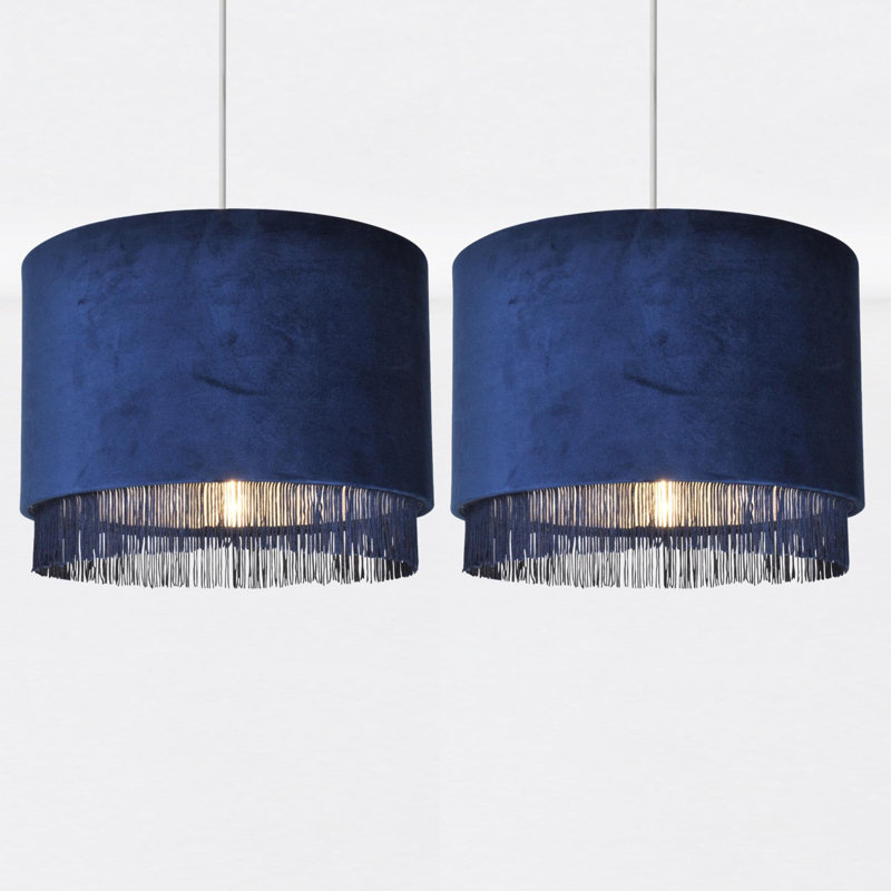23cm H Fabric Drum Pendant Shade, Navy/Chrome