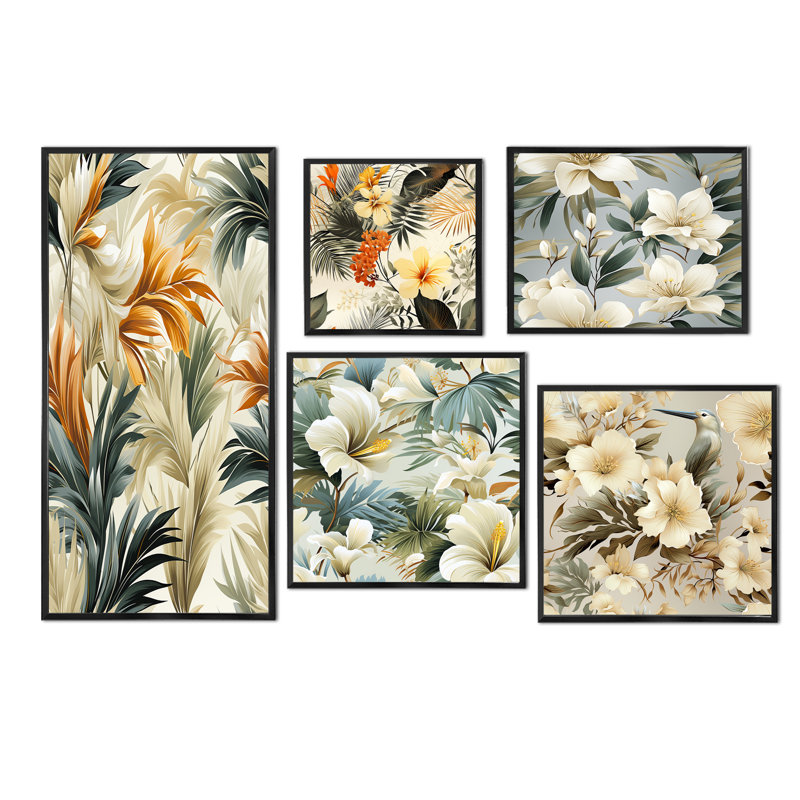 Ensemble de 5 éléments naturels Natural Tropical, Cadre flottant noir