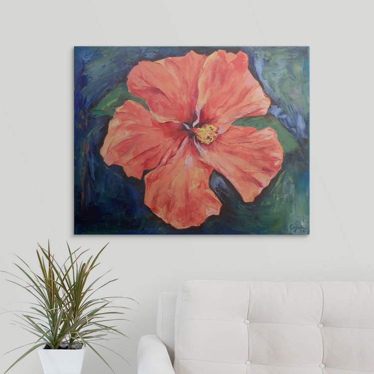 «Anjlee Orange Hibiscus» par Michael Creese, reproduction d'art, H 8 po x l 10 po x P 1,5 po, Toile