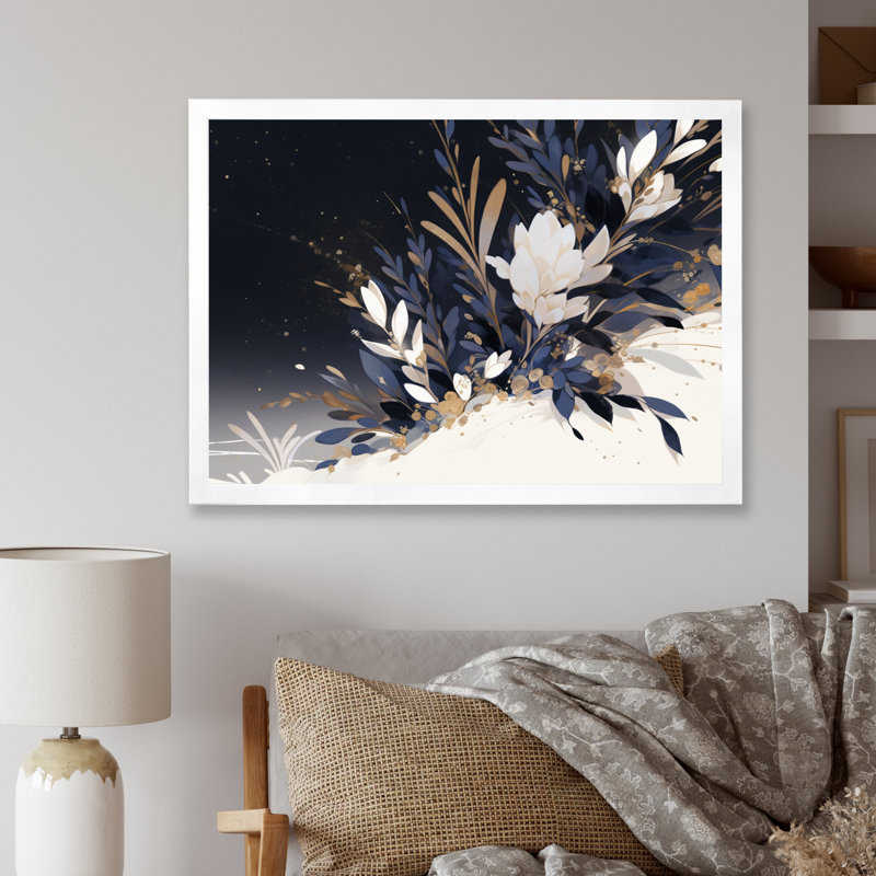 Herbes bleues et or bleues II, Cadre photo blanc, H 24 po x l 32 po x P 1 po