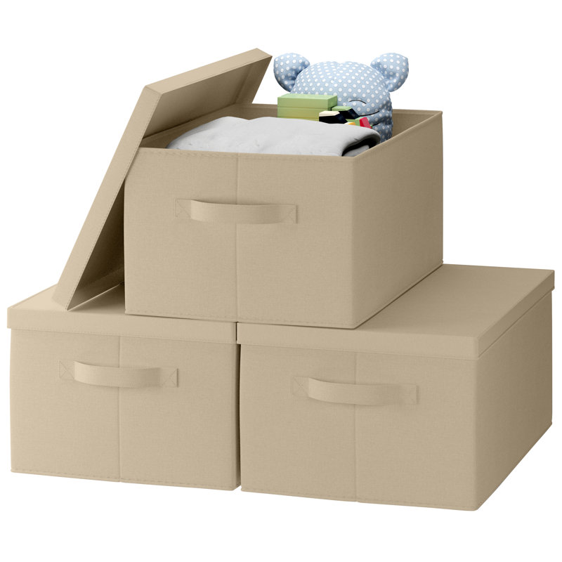 Boîte en tissu pliable et pliable, Beige, H 7,5 po x l 11,8 po x P 16,5 po