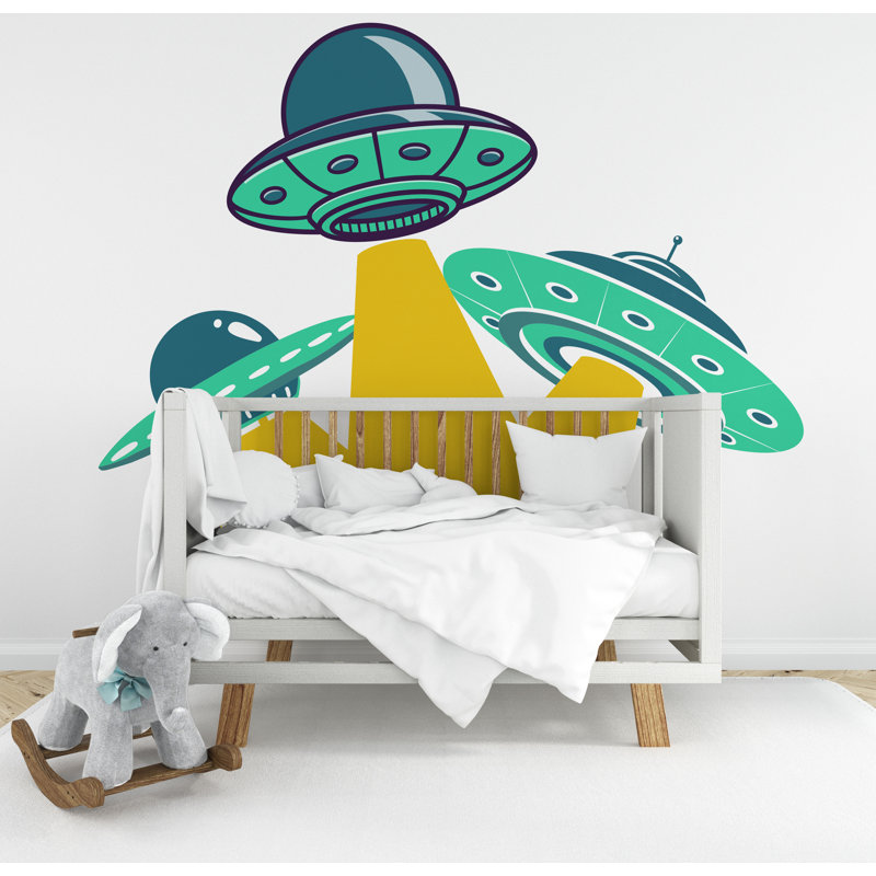 UFO vaisseau spatial Alien chambre d'enfant autocollant mural vinyle autocollant mural Art déco, décalcomanies murales de chambre de bébé, fusée décalque de vaisseau, décoration de l'espace extra-atmosphérique 099LU