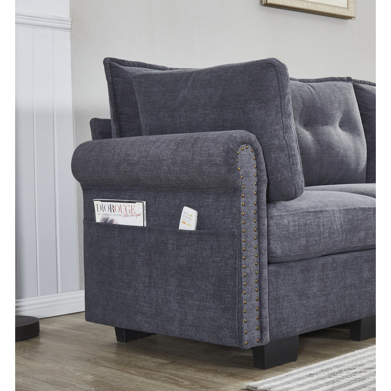 U Shaped Sectional Couches, Modular Sectional Sofa With Ottoman, Gray Polyester