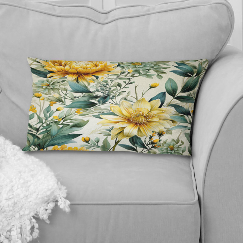 Fougères botaniques en vert et jaune I - coussin à imprimé floral