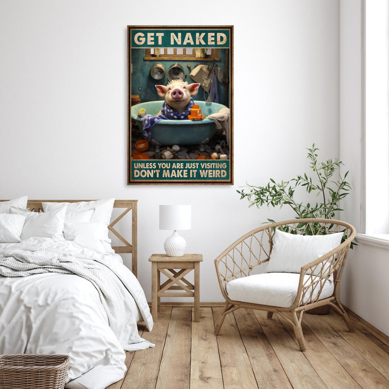 Cochon dans la baignoire, obtenez-vous nu - reproduction d'art graphique sur toile tendue, H 14 po x l 11 po x P 1,25 po