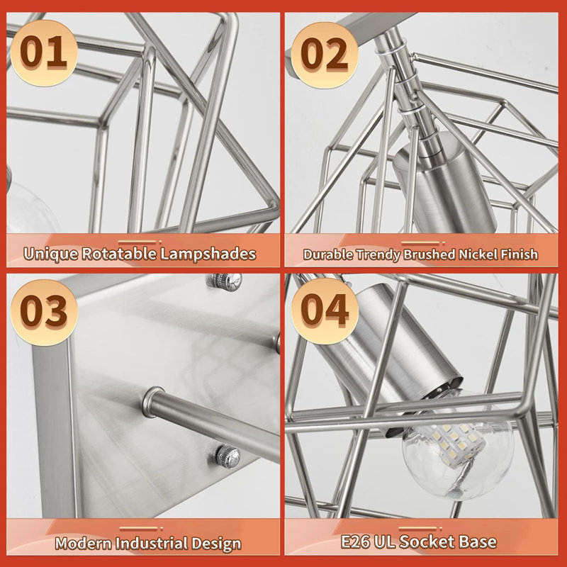Brushed Nickel Modern 3-Light Bathroom Vanity Fixture with Rotatable Cube Shades