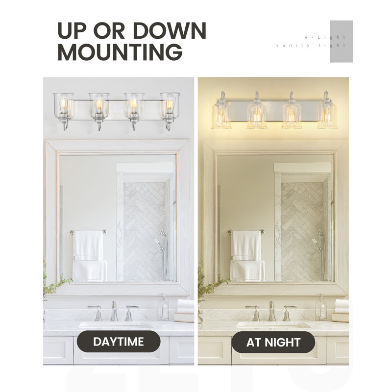 Dimmable Modern Vanity Light With Clear Glass Shade, Brushed Nickel Finish, 4