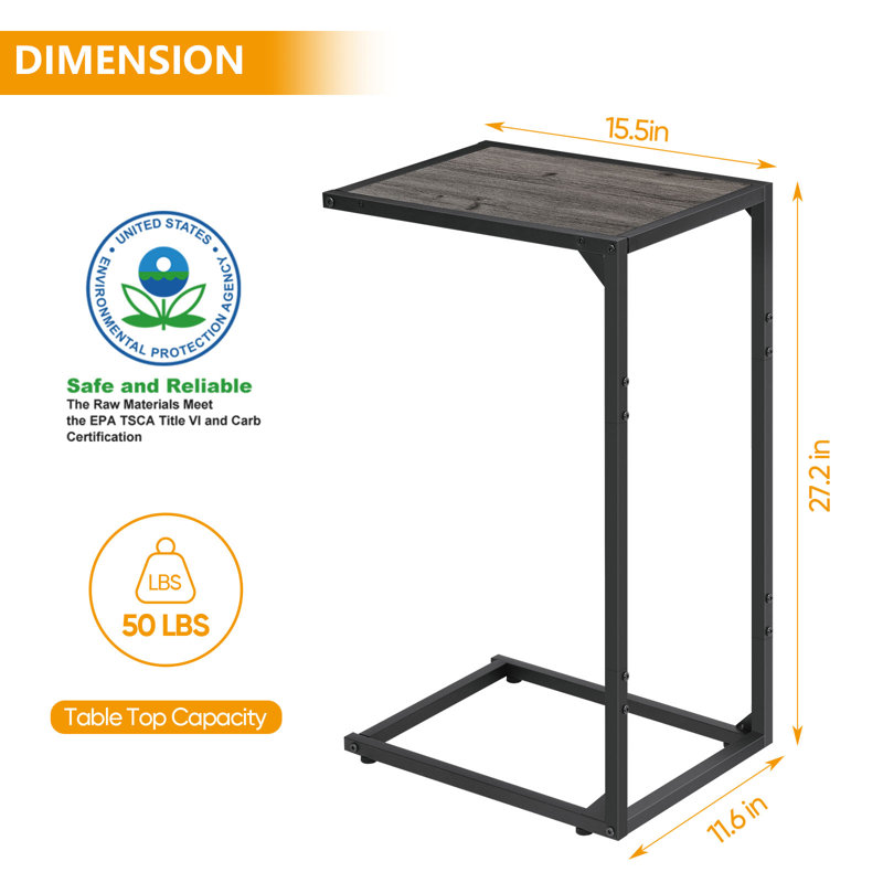 Single - Pack C - Shaped Side Table Gray, High - Rise, Thickened & Reinforced