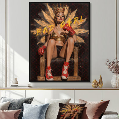 «Bad Girl Boss In Feathers And Boxing Gloves - Boss Woman», reproduction d'art murale