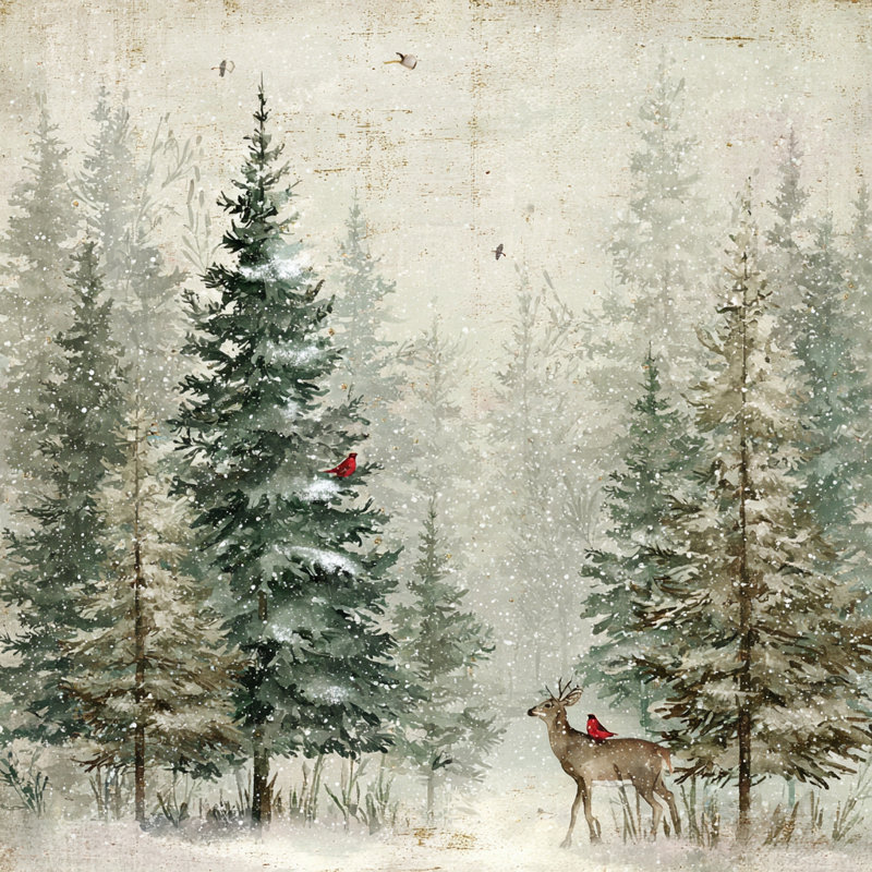 «Snowy Pines on Linen», art mural sur toile tendue, H 12 po x l 12 po