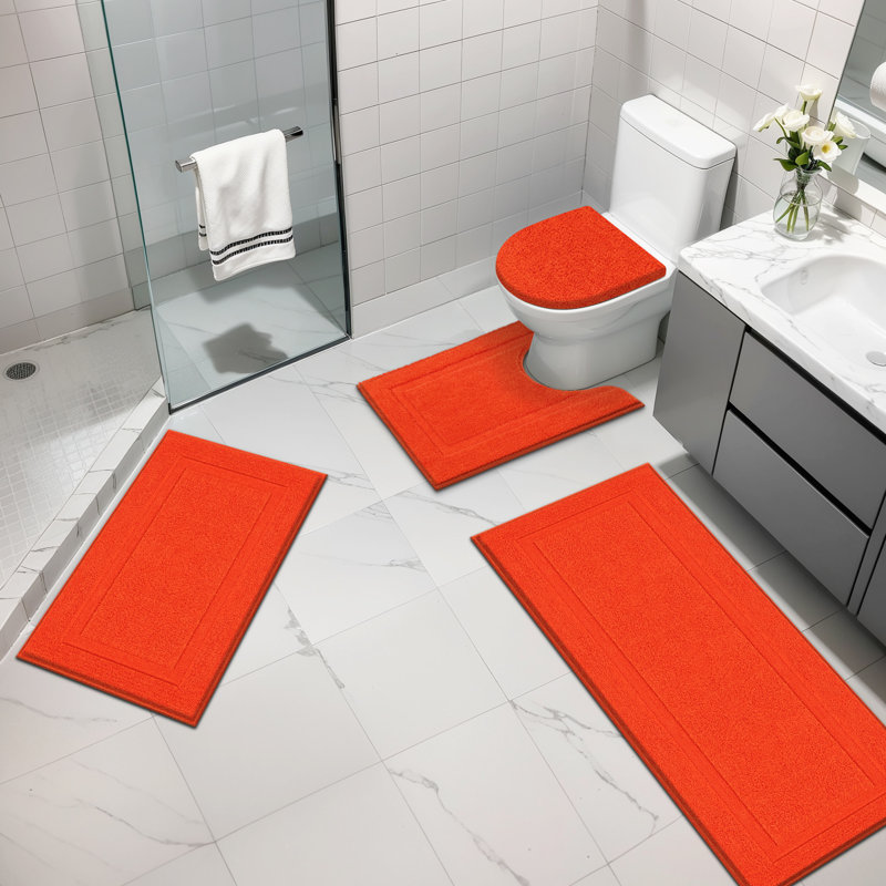 Ensemble de tapis de bain en microfibre 4 pièces avec envers antidérapant, Orange