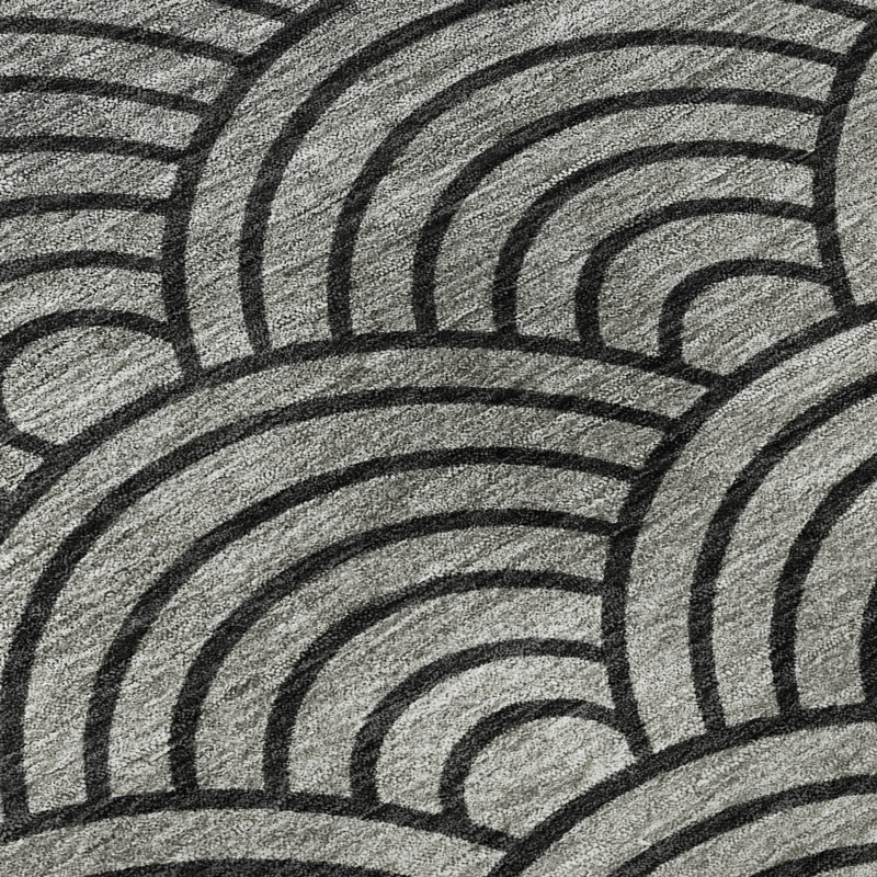 Premium Machine Washable Mayfield AMF2414 Arc Rug, 10' x 14', Black