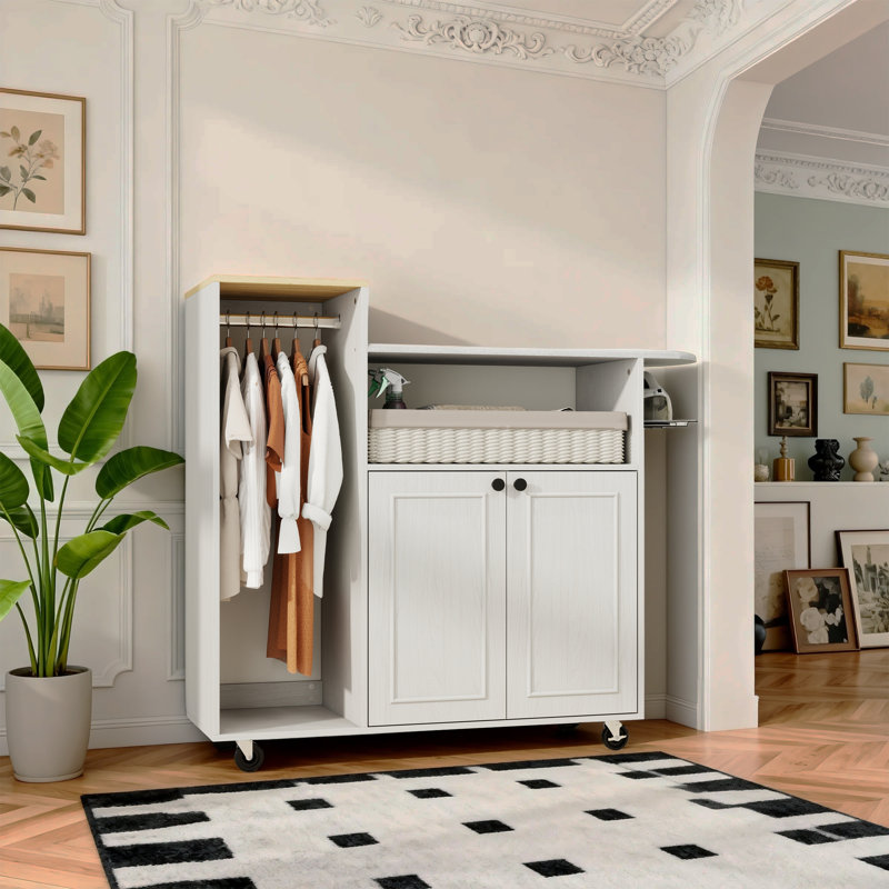 Compact Ironing Cabinet with Rolling and Adjustable Storage for Laundry, Bathroom & Bedroom
