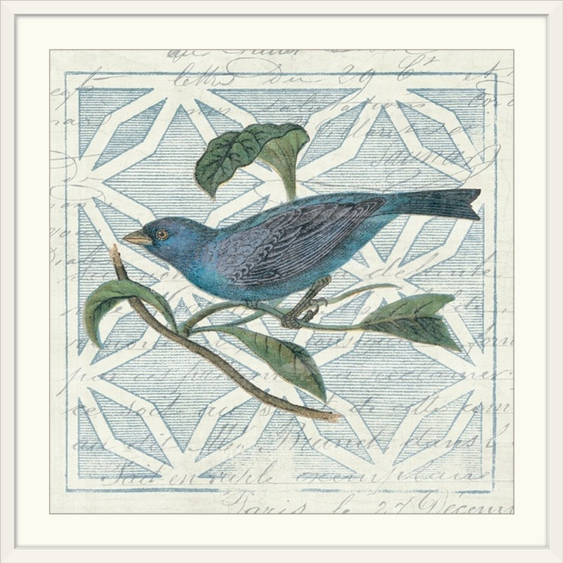 « nogravureing tile ii blue oiseau », impression, H 20" x l 20" x P 1", Cadre blanc