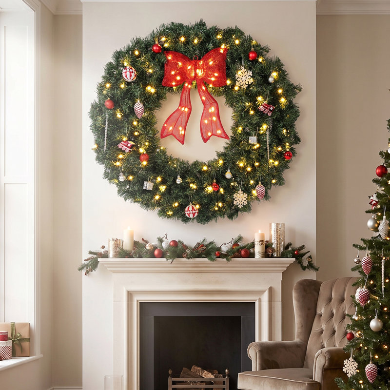Couronne de Noël artificielle pré-illuminée de 91 cm (36 po), verte