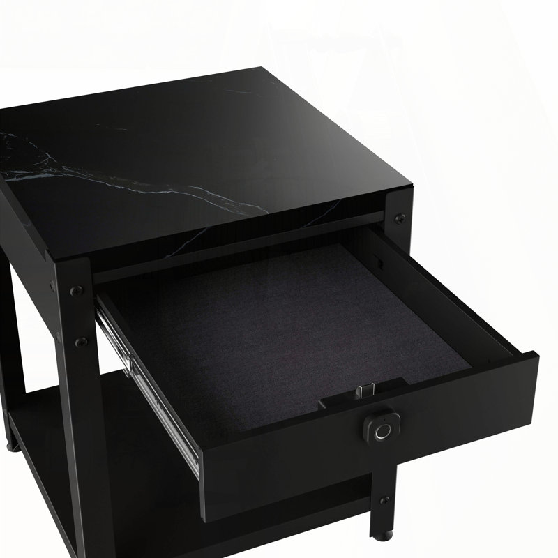 Double couche noire et amp; Table basse en marbre blanc avec compartiment secret Verrouillage d'empreintes digitales - peu encombrant pour les espaces de vie / salle à manger