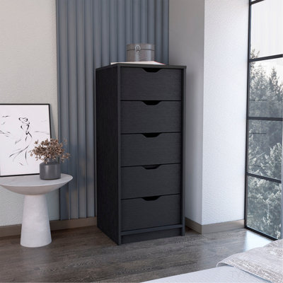Commode H 42 po, 5 tiroirs, commode de rangement mince, noir