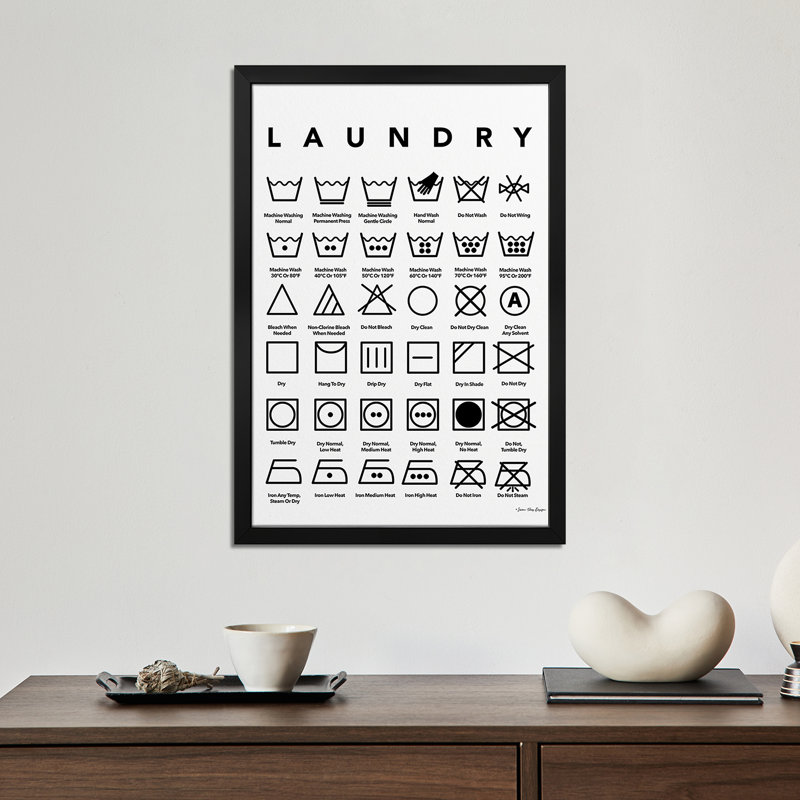 «Laundry Symbols», affiche encadrée de qualité par Seven Trees Design, H 24 po x l 16 po