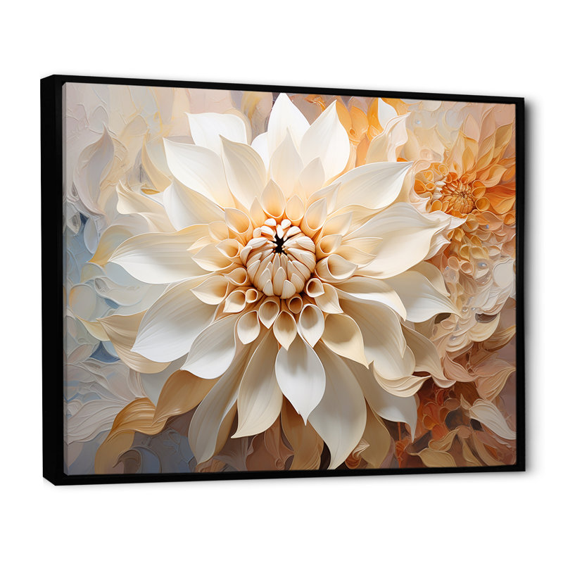 Fleur de dahlia blanc minimaliste - imprimé, Cadre flottant noir, H 12 po x l 20 po x P 1 po