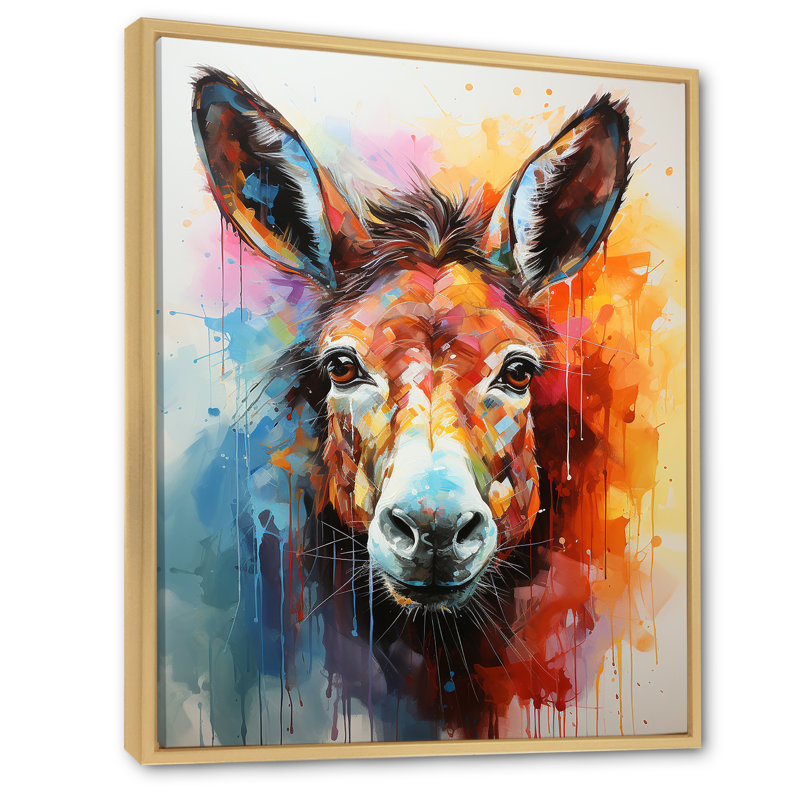 Pop Art Donkey Pop II - âne, art mural, Cadre flottant brun, H 44 po x l 34 po