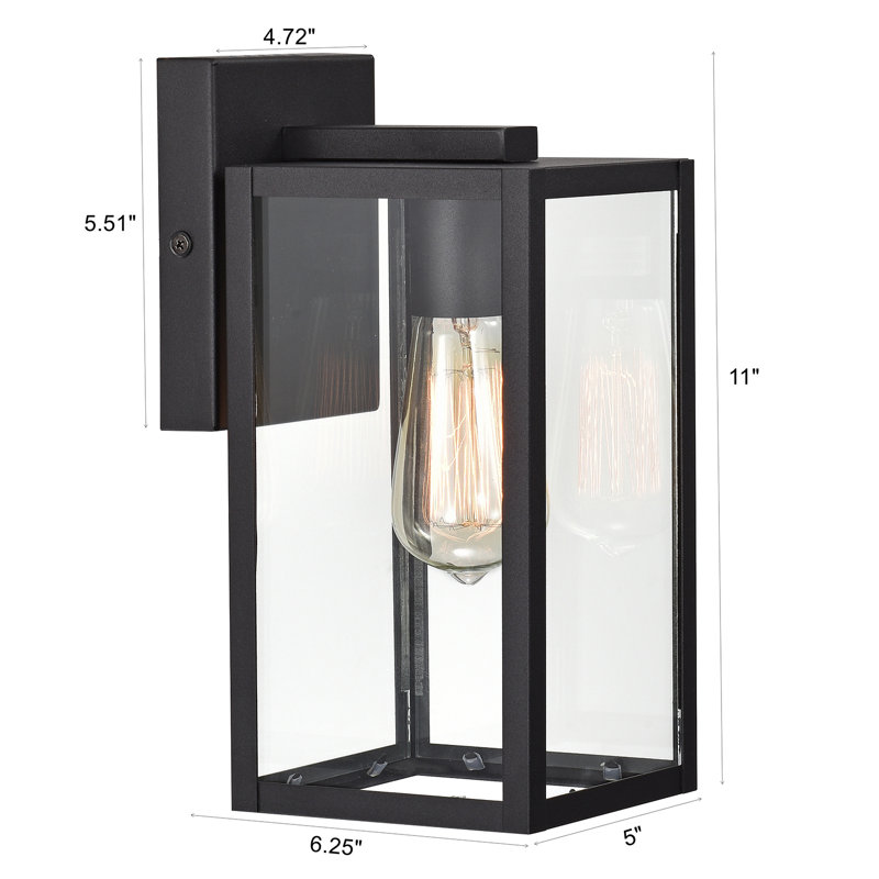 Lanterne murale d'extérieur 1 lumière noire matte, Ordinaire, H 11,25 po x l 5 po x P 6,25 po