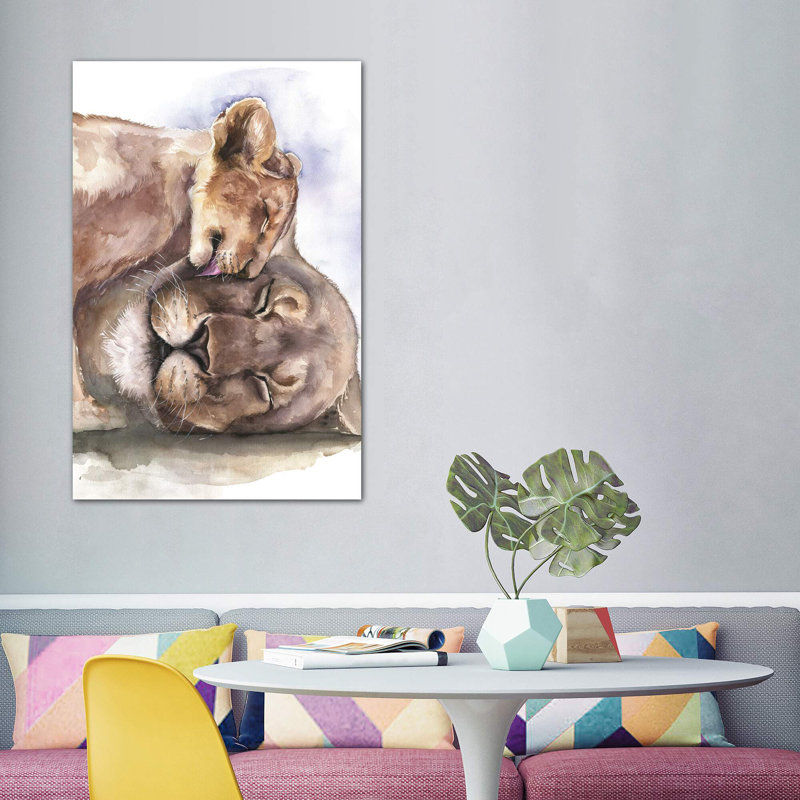 Happy Lions, art encadré, H 40 po x l 26 po x P 1,5 po, Toile tendue