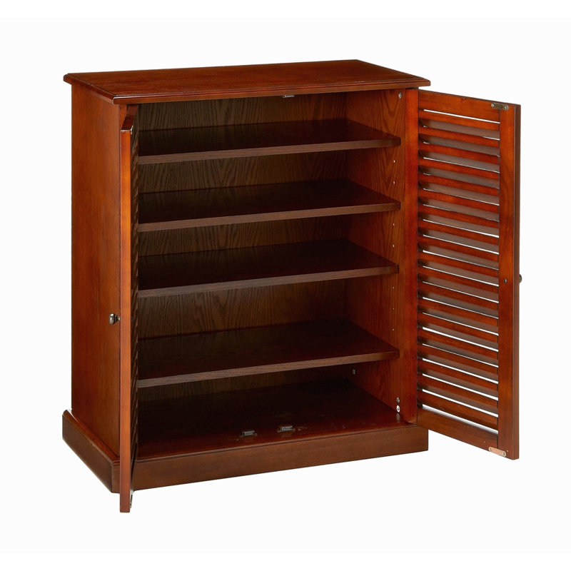 Modern Transitional Design 1Pc Shoe Cabinet Oak Finish Adjustable Shelves Louver Design Doors Home Furniture Shoe Rack, Oak