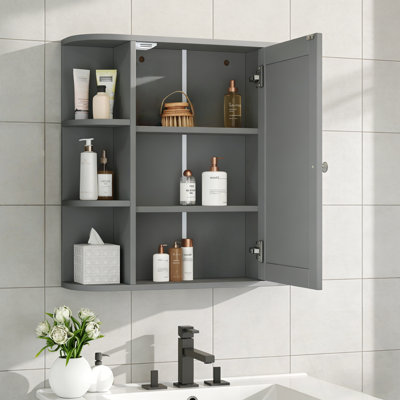 Bathroom Wall Storage Cabinet with Mirror, Adjustable Shelf and Doors